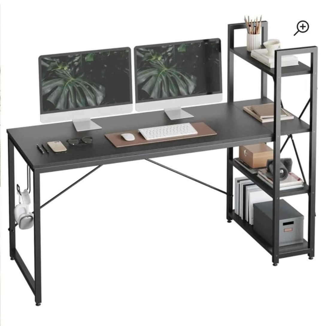 Black Computer Desk with Bookshelf