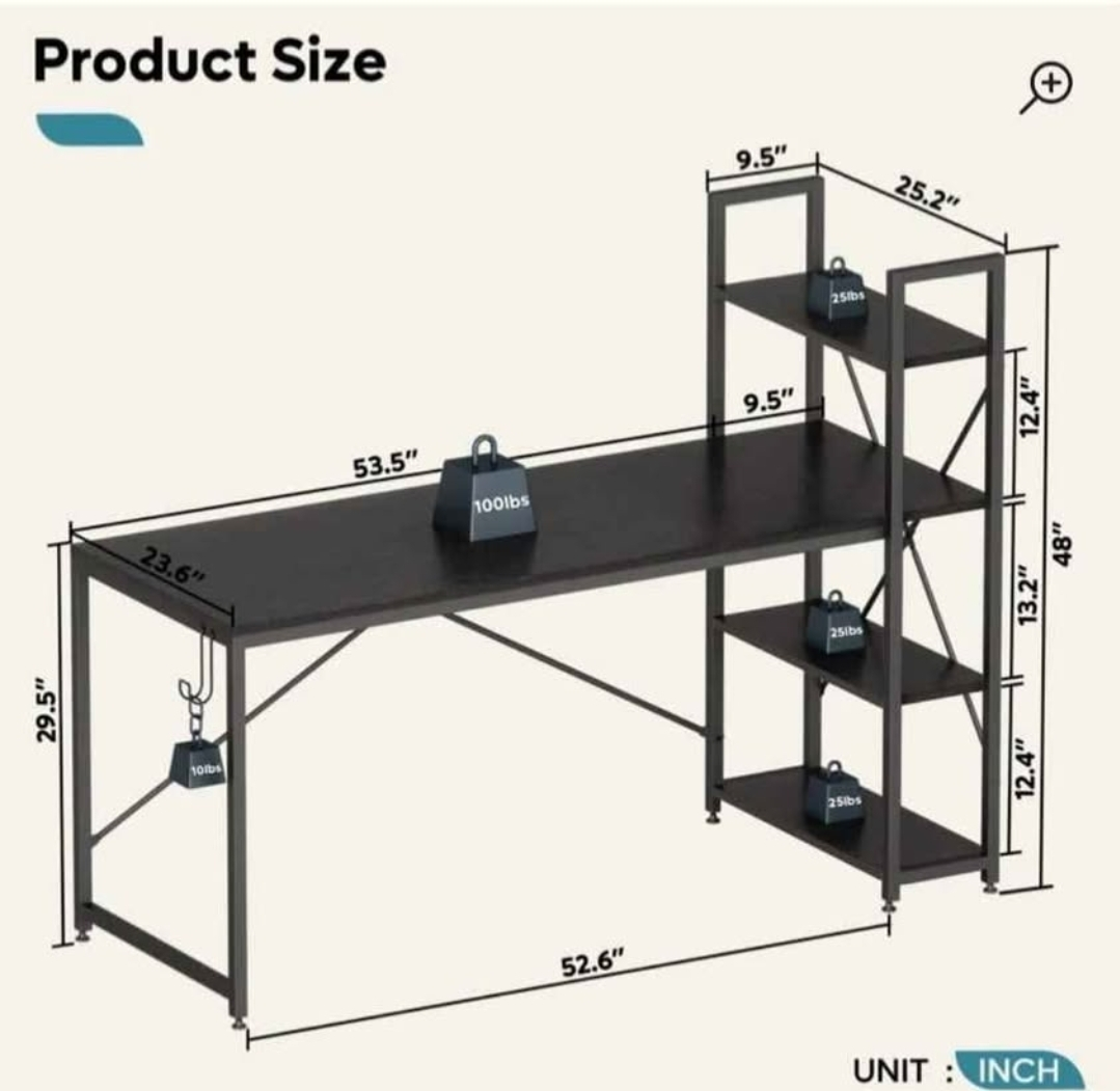 Black Computer Desk with Bookshelf - photo 2
