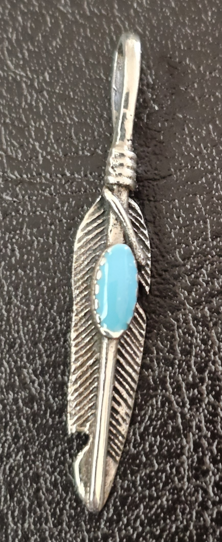 Sterling Silver Turquoise Feather Pendant