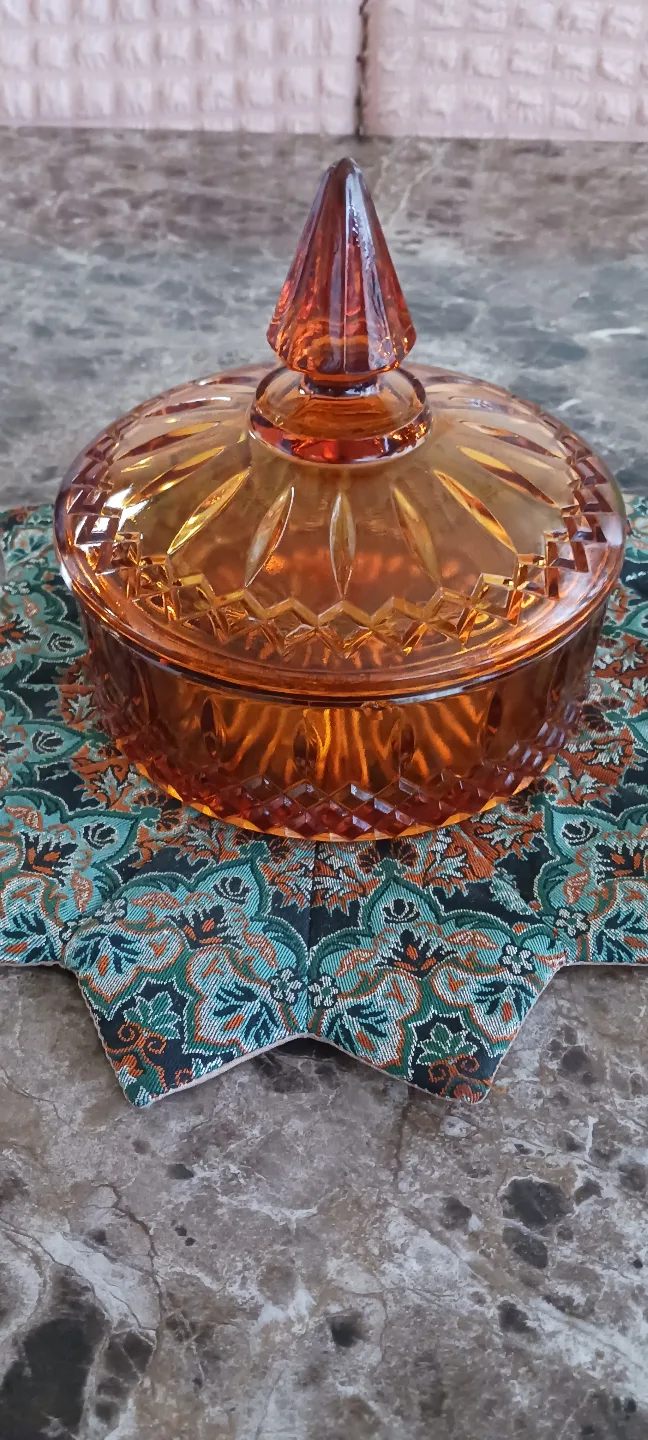 Vintage Amber Glass Candy Dish with Lid $15 image indicator(2)
