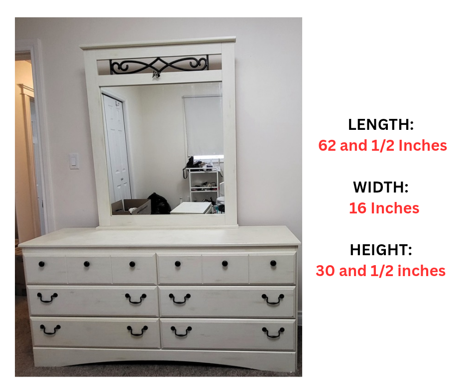 Off-White Bedroom Set: Dresser, Mirror & Nightstand