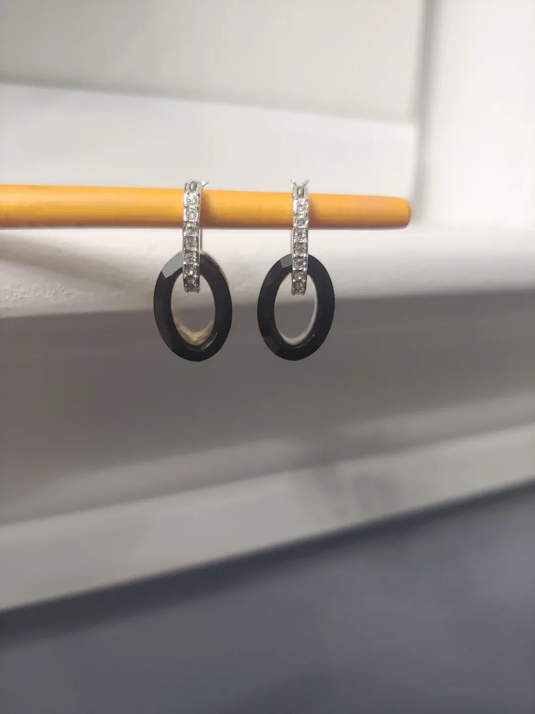 Swarovski earrings with black and clear crystal hoops thumbnail