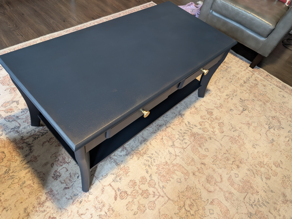 Dark Blue Coffee Table with Two Drawers (sold pending pickup) - photo 3