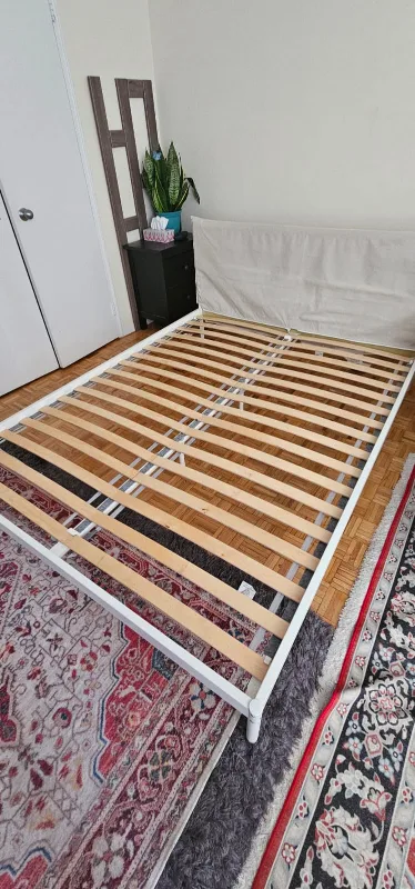 Queen Size White Metal Bed Frame with Slatted Base image indicator(6)