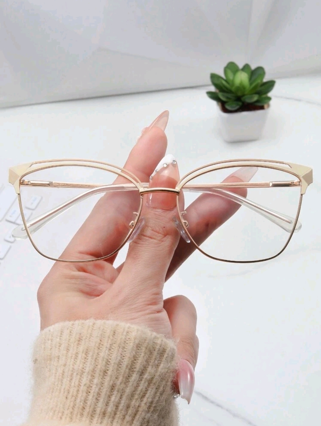 TRANSITION LENS /ANTI BLUE Gold Metal Frame Cat Eye Glasses - photo 2