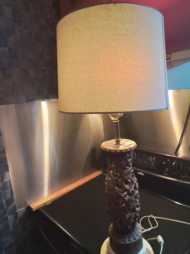 Vintage Balinese Hand Carved Lamp image indicator(10)