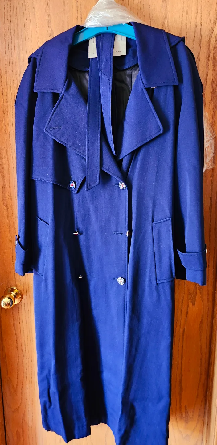 Navy Blue Double-Breasted Trench Coat thumbnail