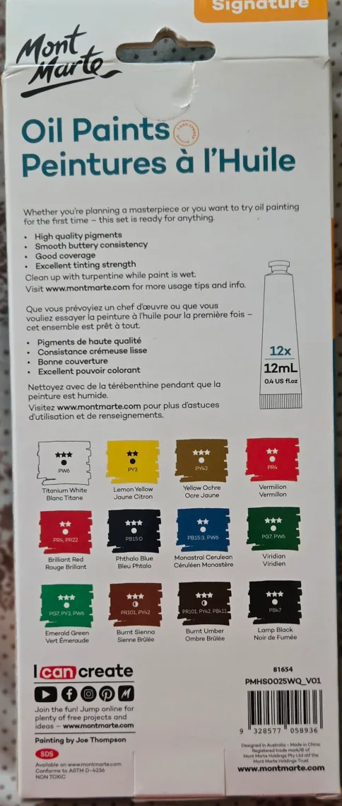 Mont Marte Signature Oil Paint Set - 12 x 12ml Tubes image indicator(2)