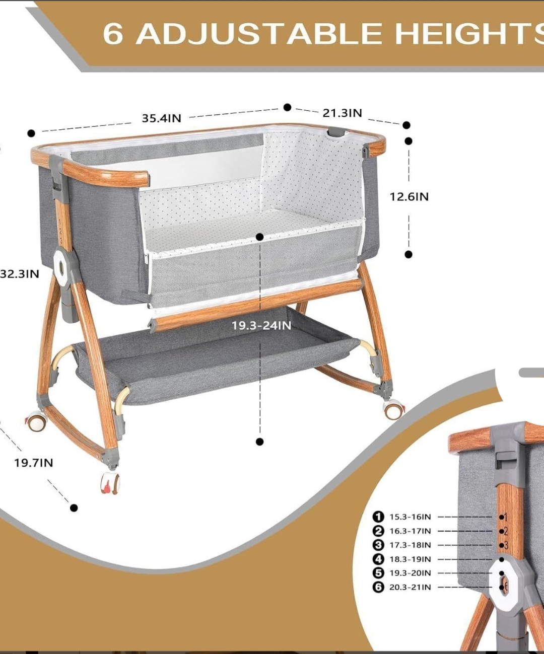 Mereryi Baby Bassinet - Grey with Wooden Frame - photo 3