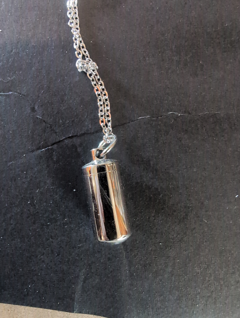 Silver Tone Cylinder Urn Necklace (Cremation ash Necklace)