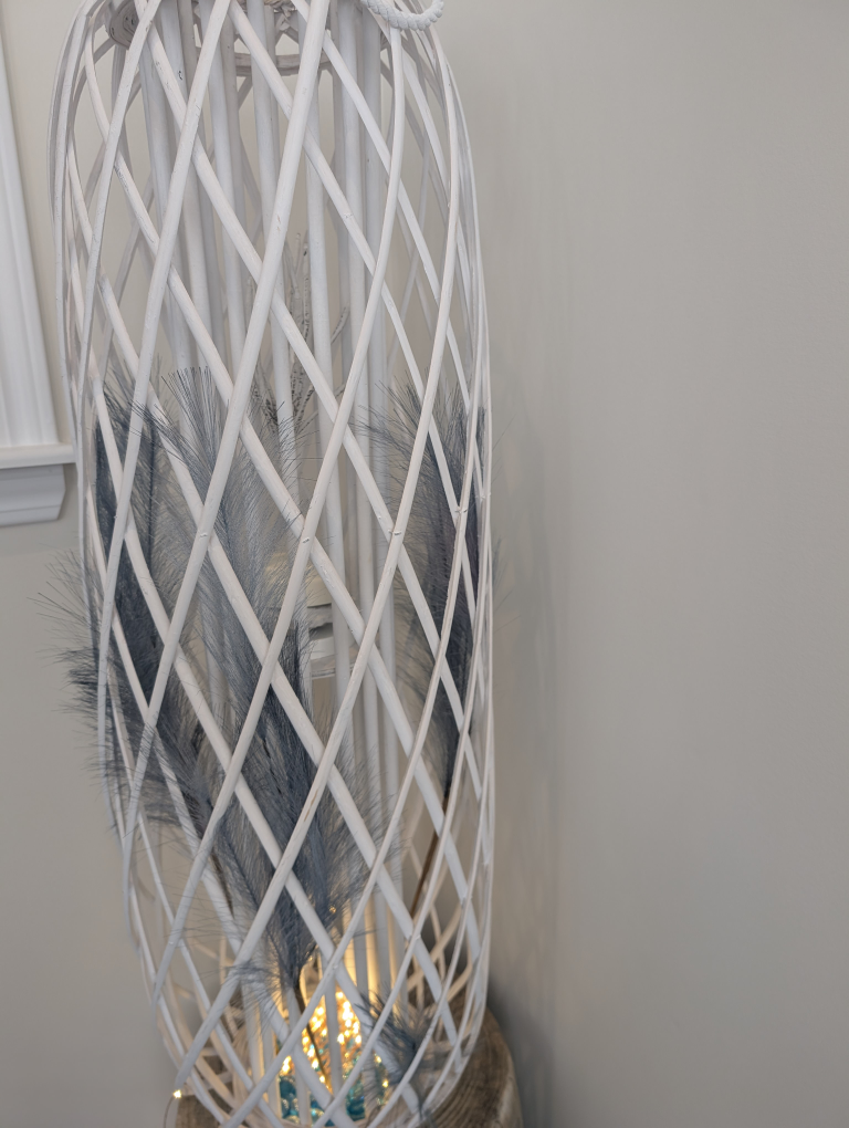 White Wicker Lantern with Lights - photo 3
