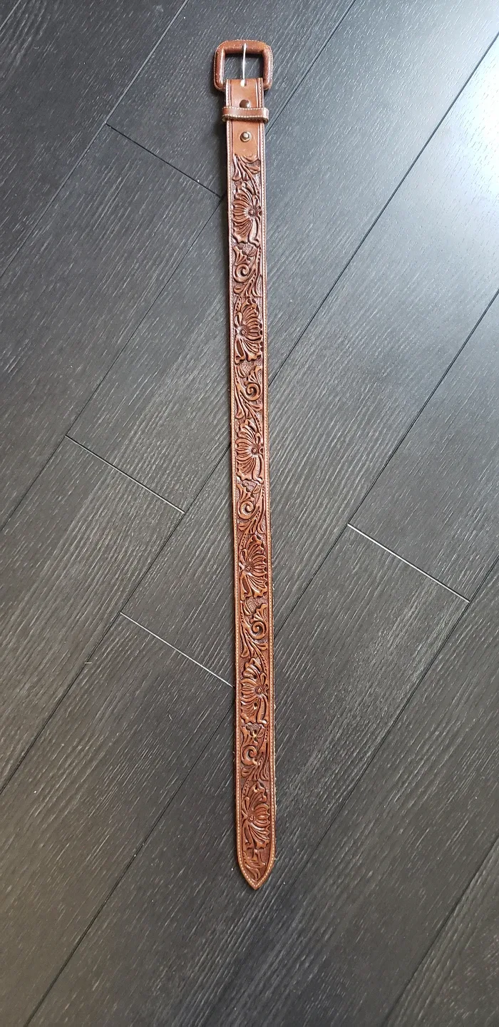 Vintage Tooled Leather Belt - Waist Cincher image indicator(2)