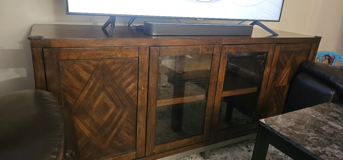 Dark Wood Media Console with Glass Doors