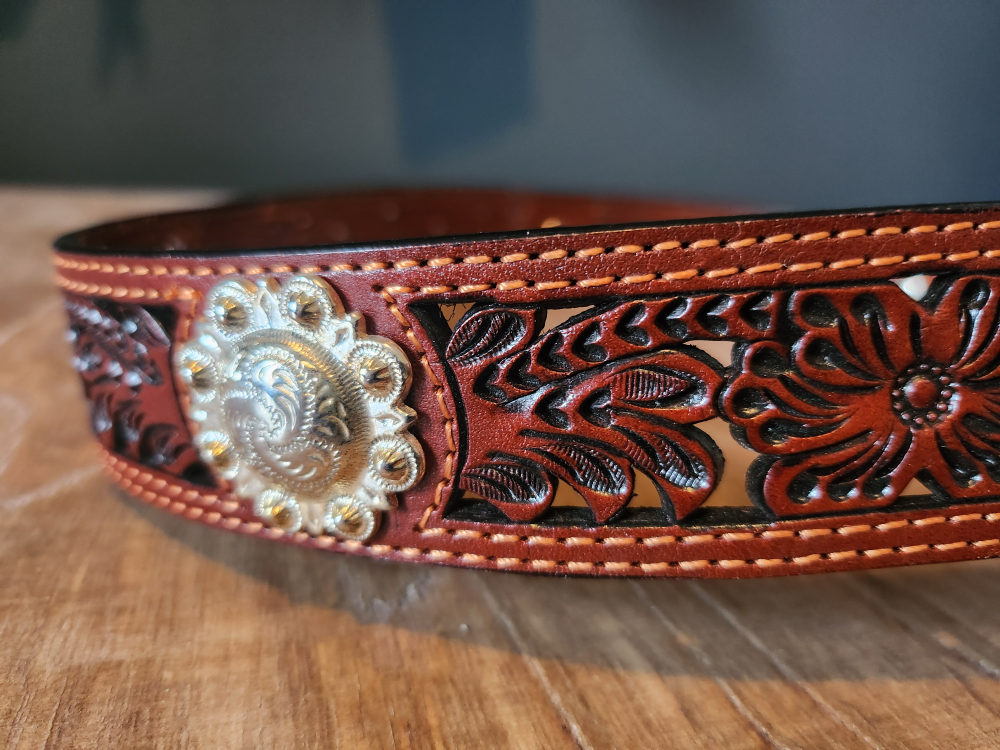 Hand Tooled Leather Belt Size 30