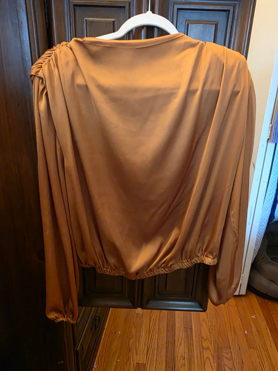 💚Mustard Yellow Satin Blouse - Size XL thumbnail