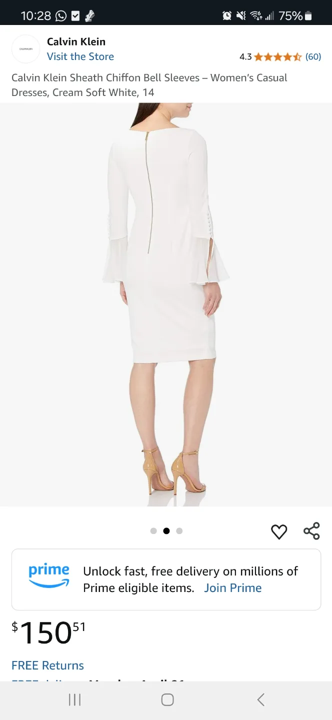 Calvin Klein White Sheath Chiffon Formal Dress (Brand New) image indicator(2)