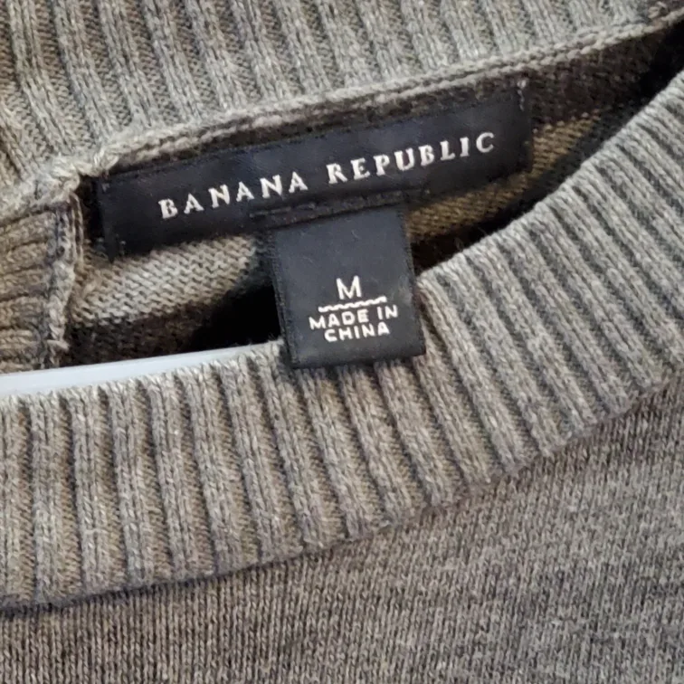 Banana Republic Gray Striped Knit Sweater Size Medium image indicator(3)