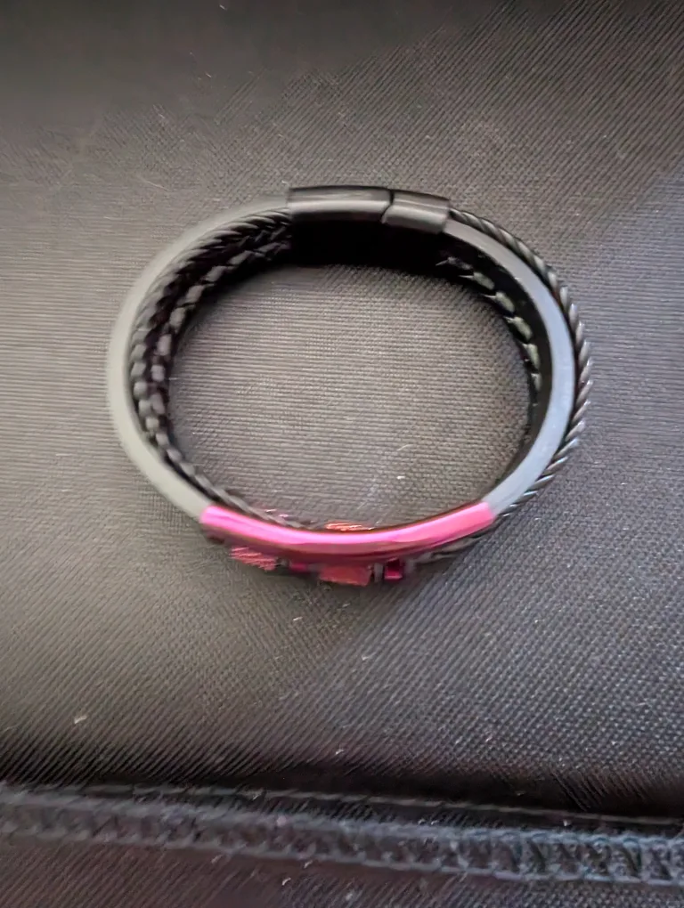 Men's Black Leather Bracelet with Purple Accent image indicator(3)