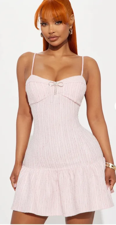 Brand New Fashionova Pink Tweed Mini Dress image indicator(2)