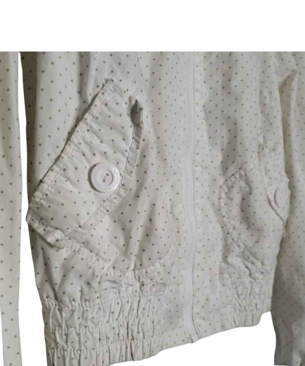 💚 Aéropostale White Cotton w Grey Polka Dot Cropped Jacket image indicator(4)