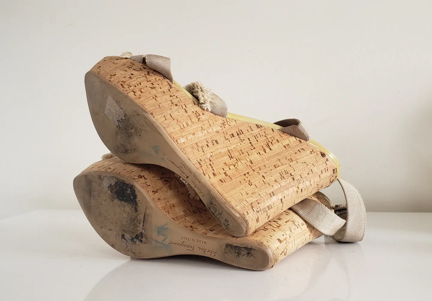 Ferragamo Wedge Heel Sandals - Cork Leather Fringe Strappy image indicator(3)