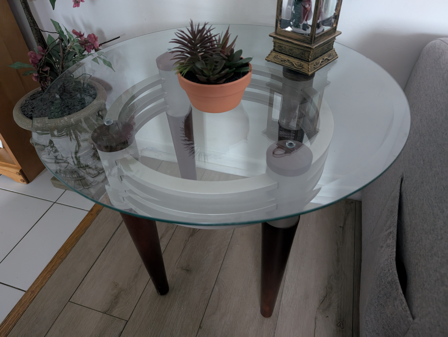 Glass Top Coffee Table with Metal and Wood Frame