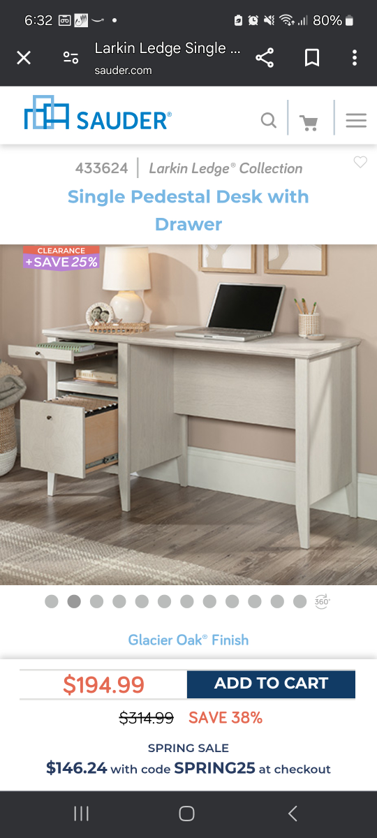 Sauder Larkin Ledge Single Pedestal Desk with Drawer - - photo 2