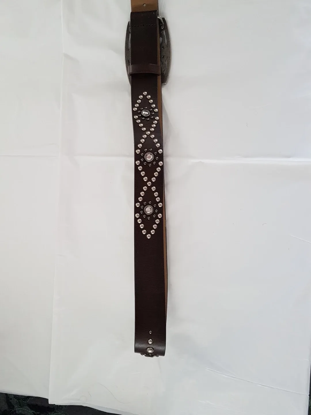 GUESS Brown Leather Belt with Rhinestone Detail image indicator(2)