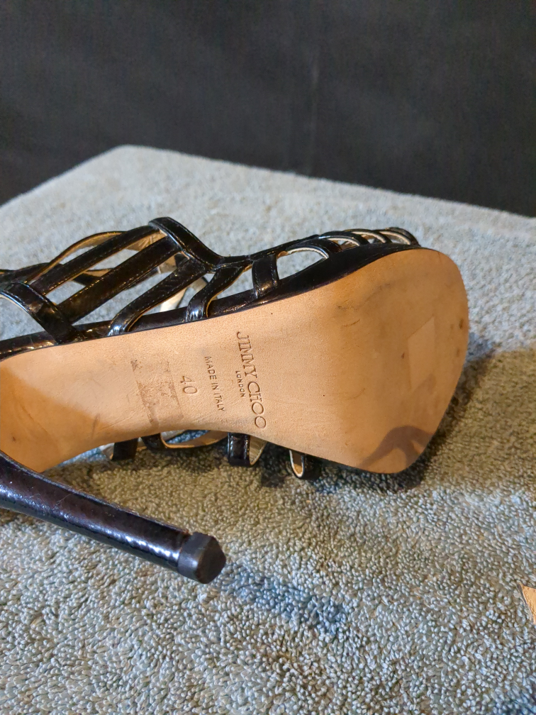 Jimmy Choo Black Patent Leather Cage Heels Size 40 - photo 5