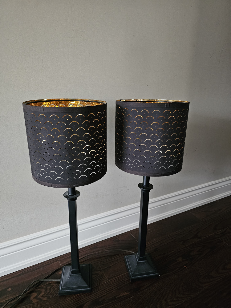 Pair of Black Table Lamps with Gold Accents