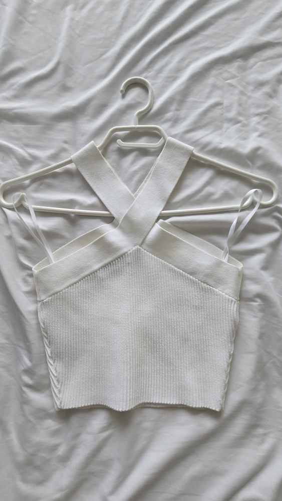 Babaton Ribbed Knit Cross-Front Halter Tank Top
