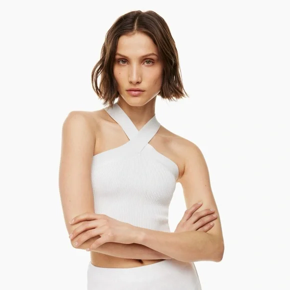 Babaton Ribbed Knit Cross-Front Halter Tank Top - photo 4