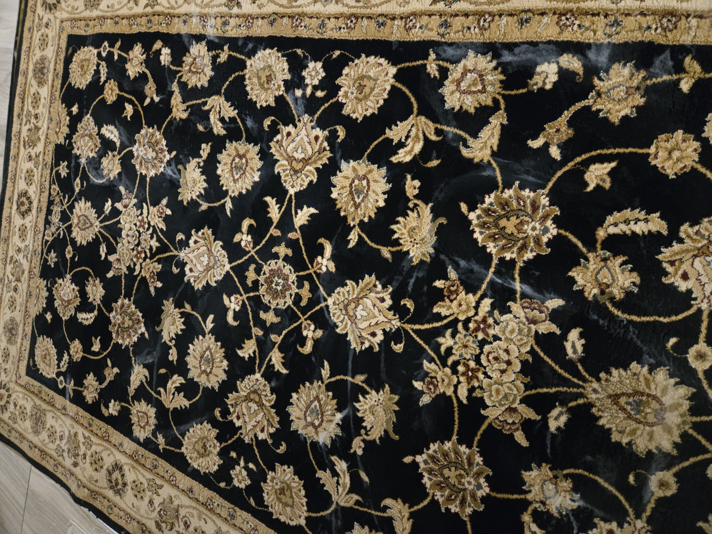 Ottoman Empire Rug -  Black and Beige Floral Pattern.