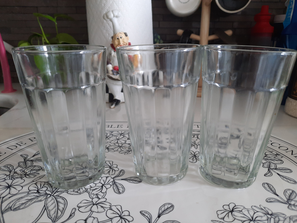 Set of three vintage ribbed glasses