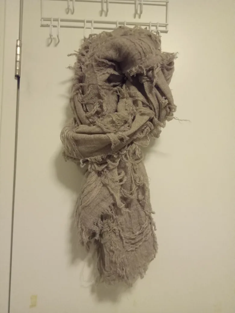 Taupe Frayed Edge Linen Blend Scarf thumbnail