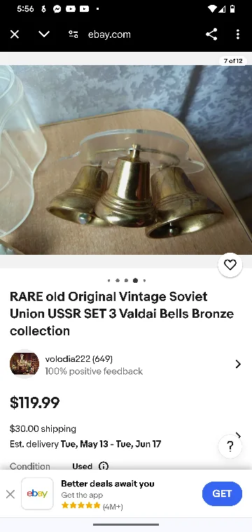 rare antique USSR brass bells 💚 image indicator(5)