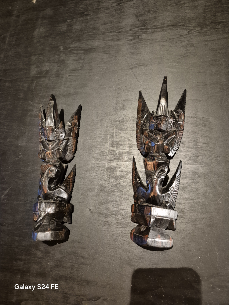 Hand-Carved Wooden Guardian Totem Pair