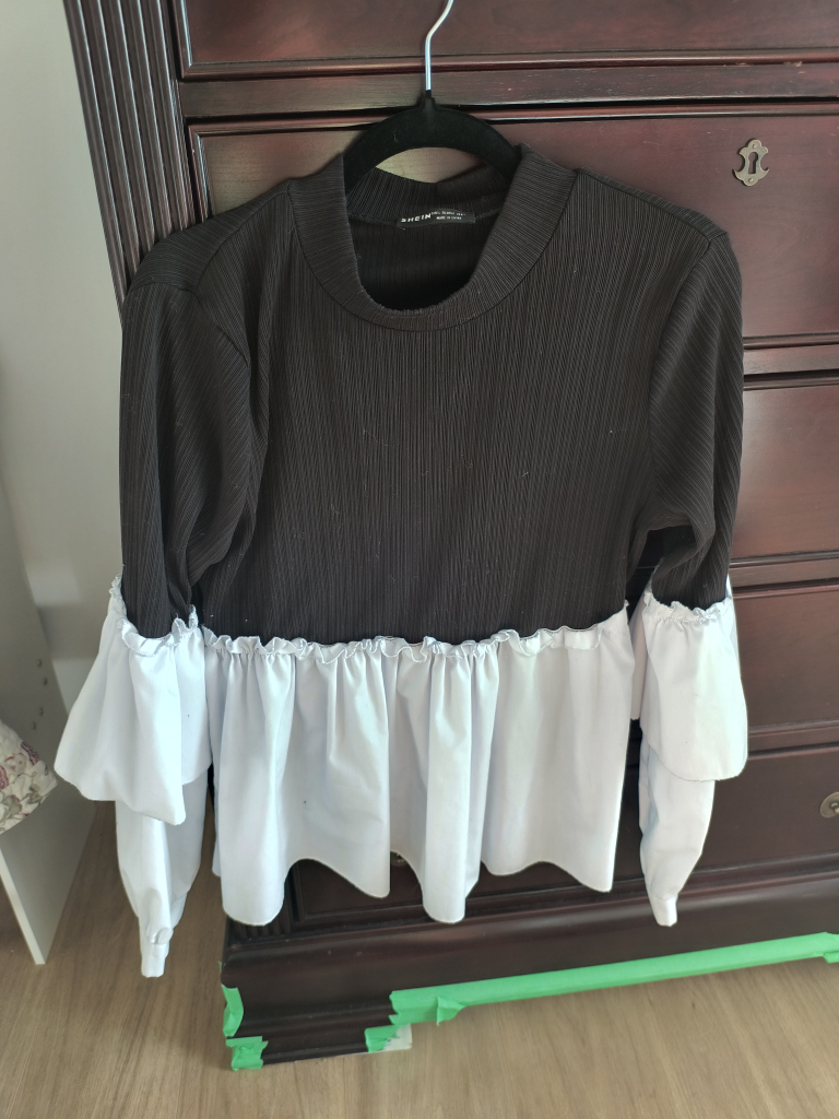 Black and White Ruffle Detail Blouse