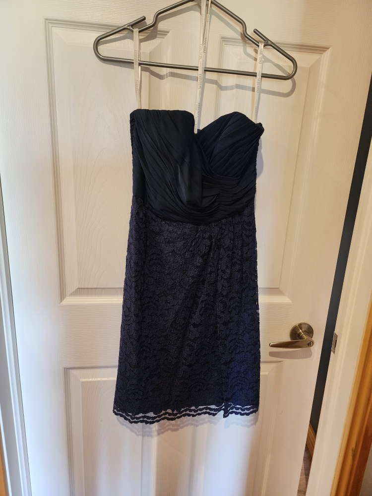 Navy Blue Strapless Lace Cocktail Dress