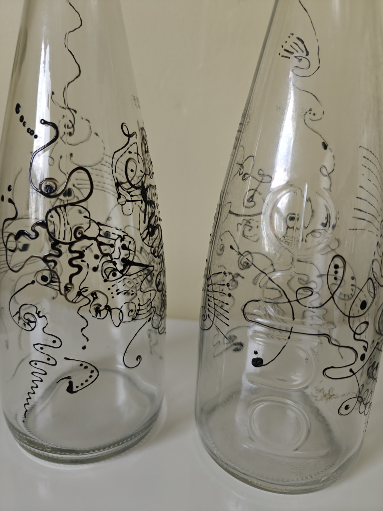 2 Upcycled Evian Water Bottles with Unique Hand-Drawn Design - photo 2
