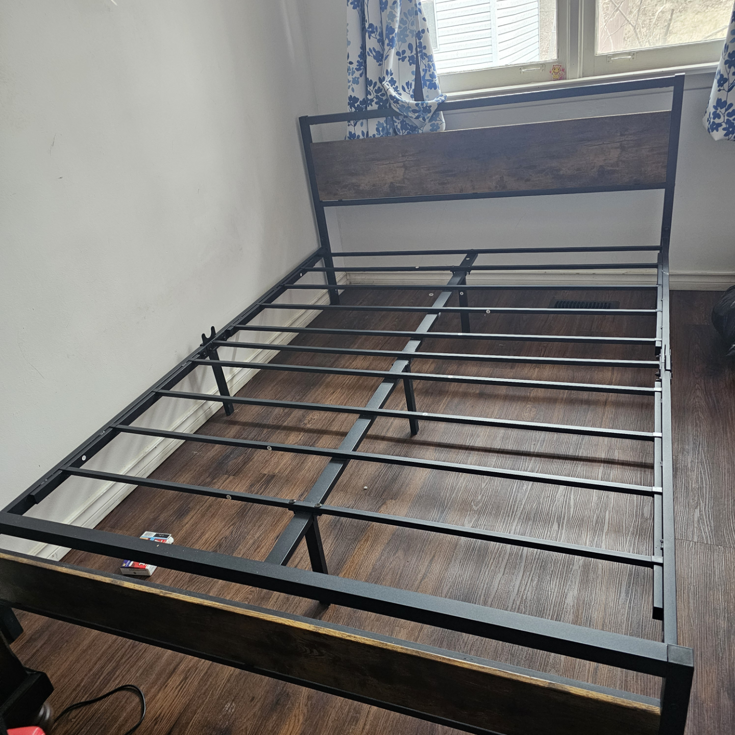 Metal Queen Bed Frame with Wood Headboard