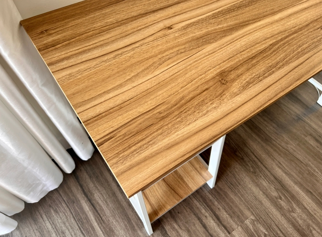 Modern White and Wood Writing Desk with Shelf
