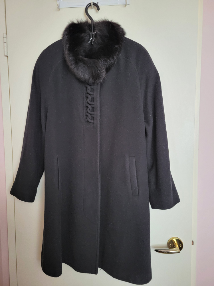 Black wool coat with fur collar