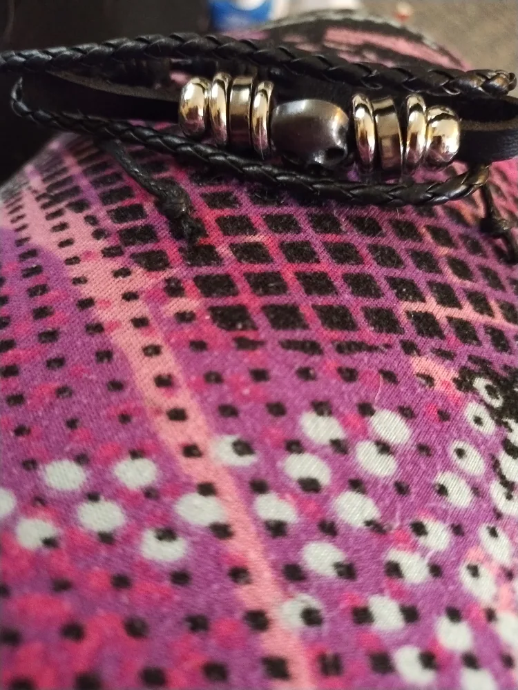 Men's Black Leather Bracelet with Skull Charm image indicator(3)