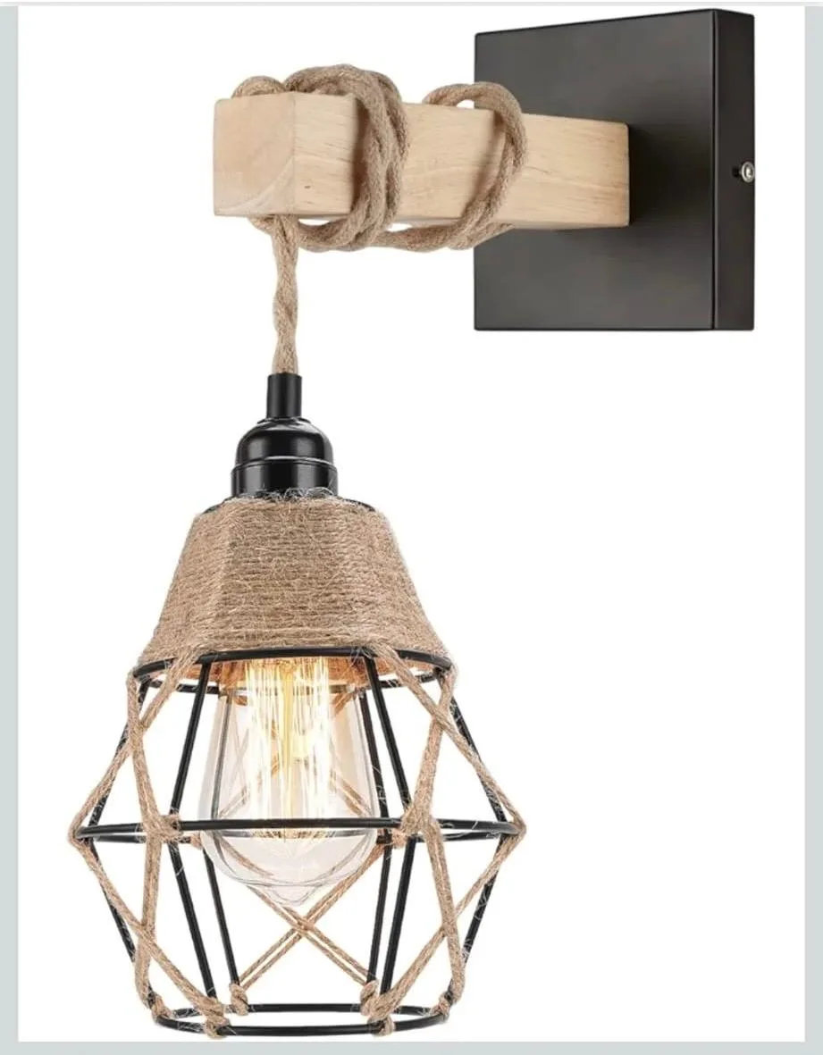 Rustic Farmhouse Wall Sconce Light Fixture with Hemp Rope thumbnail