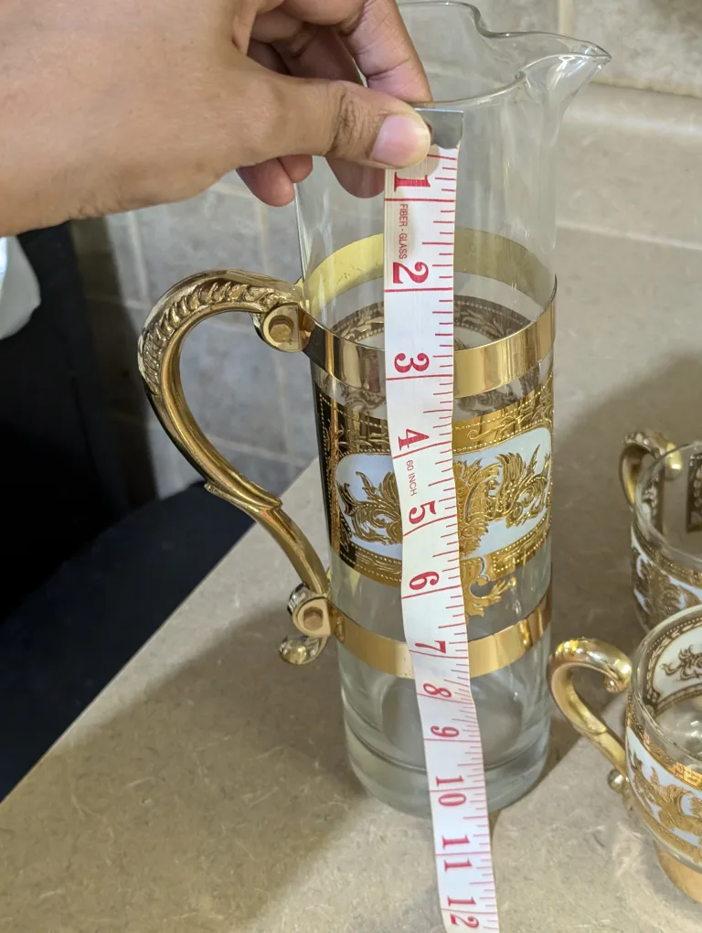 Vintage Gold & Glass Drink Set - Pitcher & 6 Cups image indicator(6)