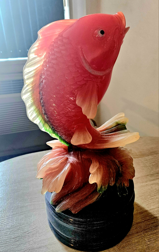 Decorative Chinese Koi Fish Sculpture On Black Base💚 - photo 4