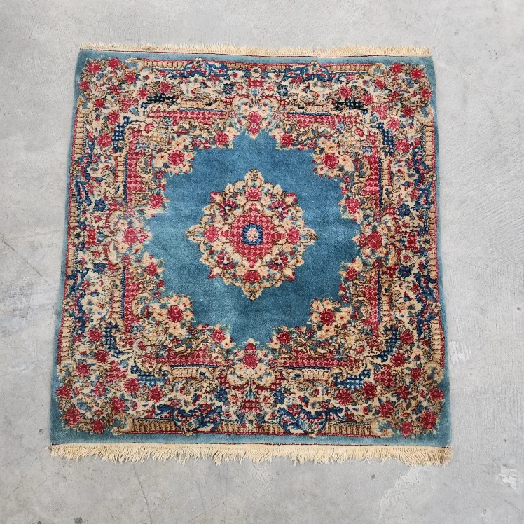 Vintage Teal and Red Square Rug image indicator(3)