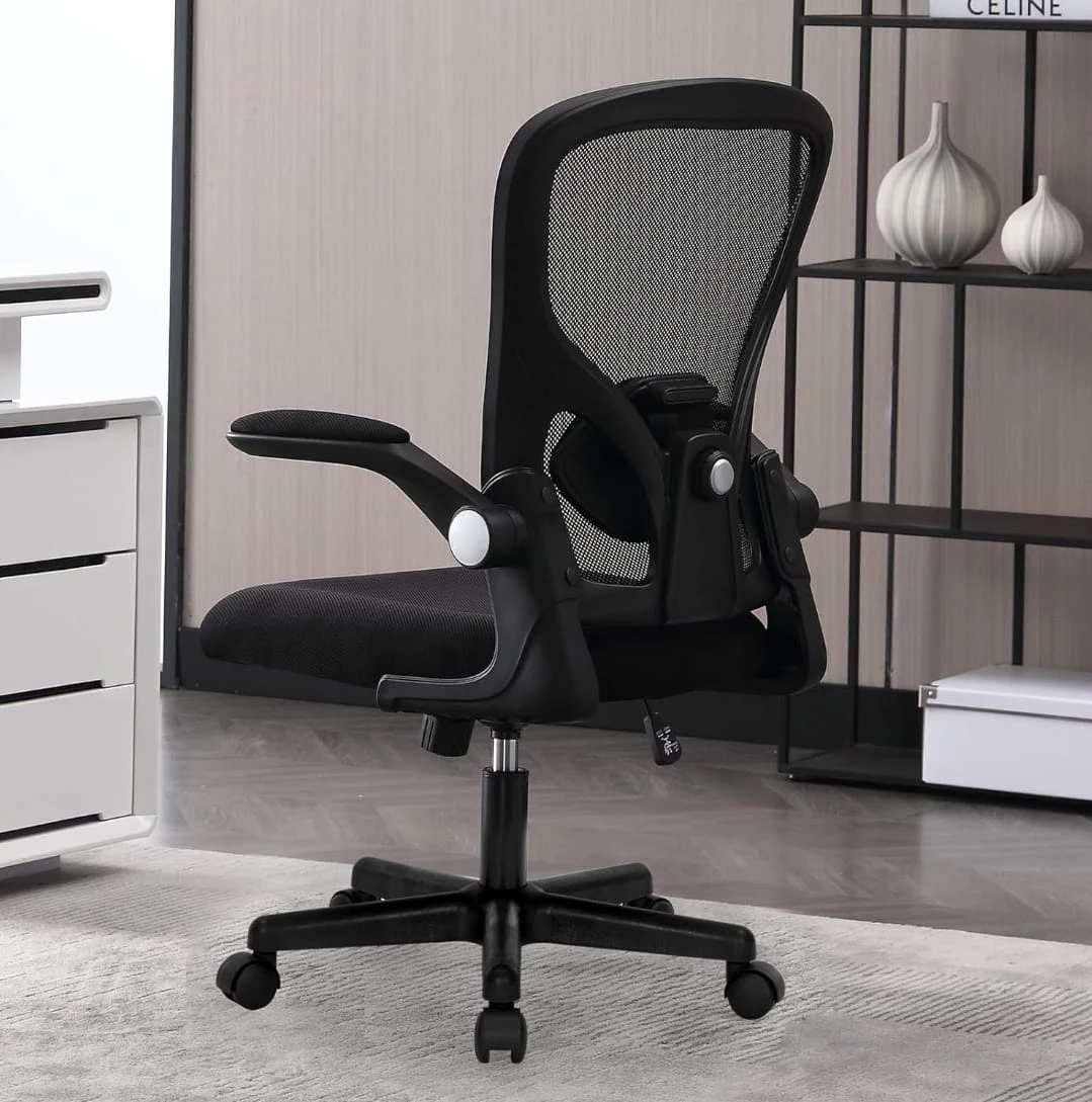 Black Mesh Office Chair with Adjustable Height and Flip-up