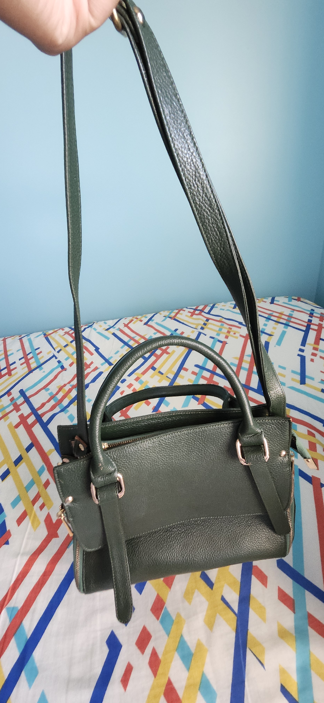 Dark Green Leather Handbag with Shoulder Strap - photo 2